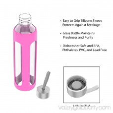 Glass Water Bottle- 20 Ounce BPA Free Bottle with Protective Silicone Sleeve, Leak Proof Lid and Carrying Loop by Classic Cuisine (Pink) 568326414